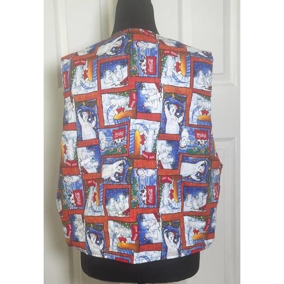 Coca Cola Polar‎ Bear Merry Christmas Waistcoat Vest Reversible Print Size S/M - Picture 5 of 12